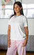 Women summer pajama set White T-shirt + Soft Candy x Orange Stripes Pants